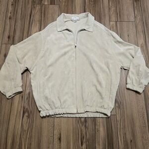 Love Wish Corduroy Zip Up Bomber Jacket Beige Casual Size M Oversizeed